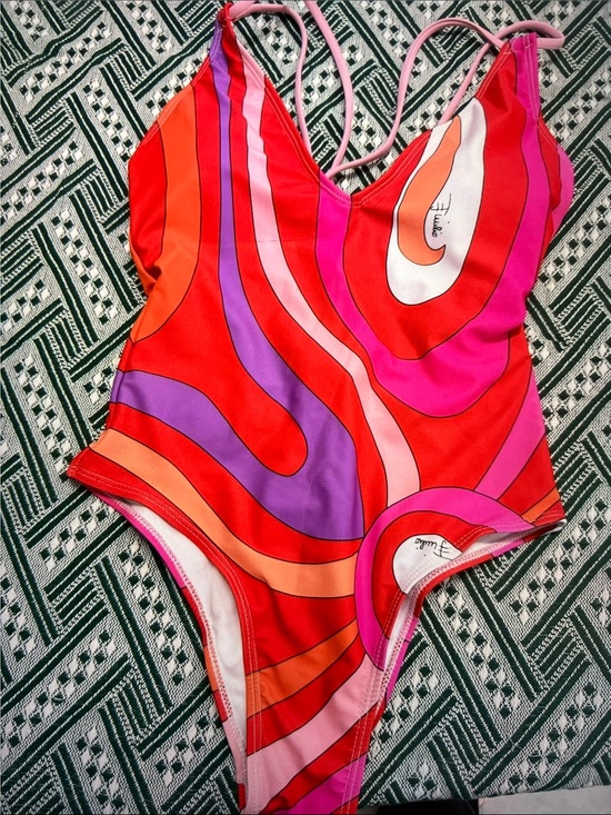 Emilio Pucci Other - Emilio Pucci Red Pink Orange Abstract Swirl One-Piece